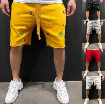 

Tide New Embroidered Men's Summer Casual Sports Shorts Solid Color Knee Length Drawstring Loose Shorts