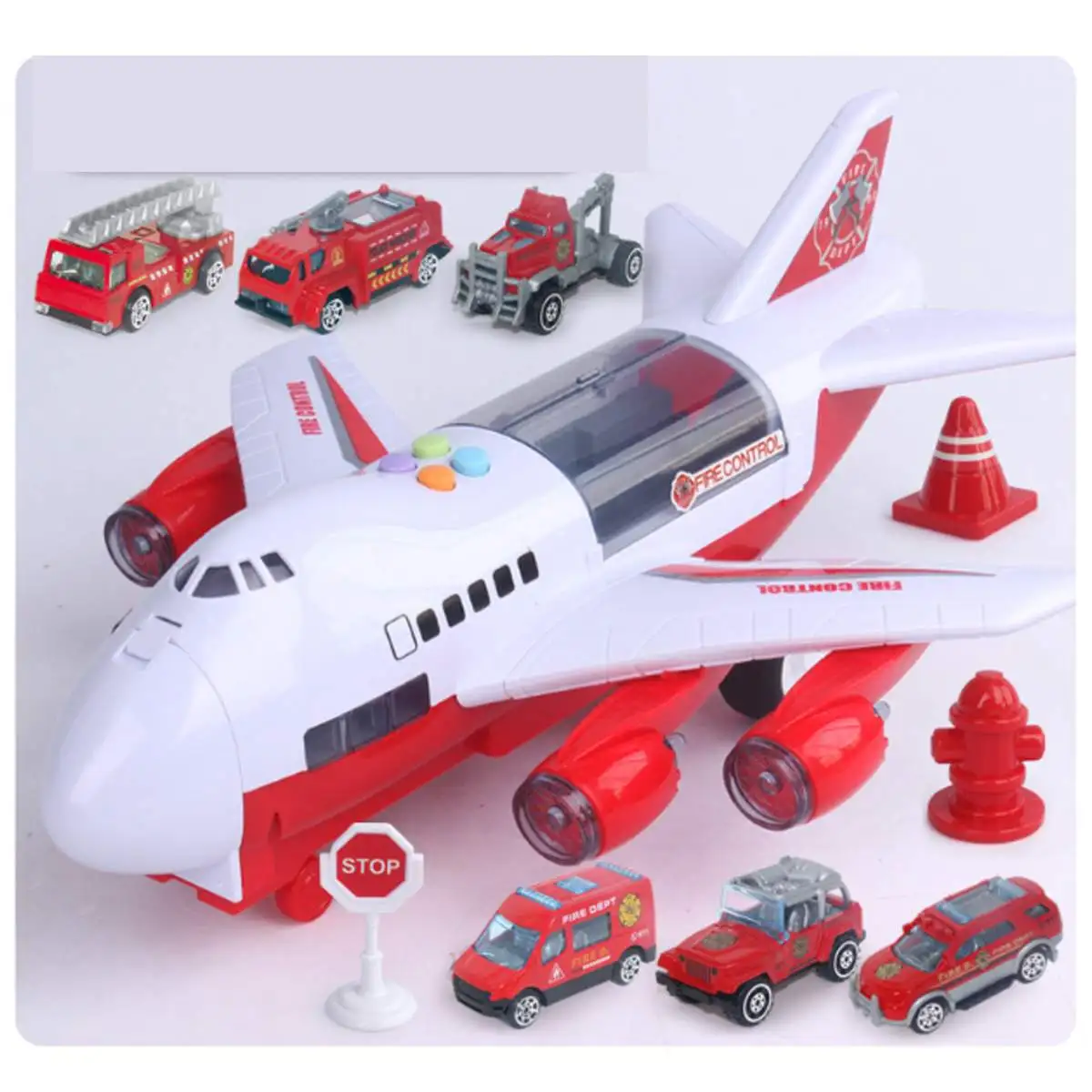 Моделирование детских игрушек трек инерции самолет музыка детские образовательные спасательные машины игрушки на тему приключений моделирование подарок для мальчика - Цвет: Red Fire Plane Set