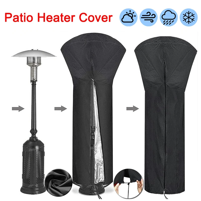 FQM Patio Heater Cover Waterproof 210D Oxford Cloth Anti-UV Outdoor Square Pyramid Drawstring Heavy Duty Windproof Silvering Garden Outside Dust Covers Outdoor Fireplace Parts 