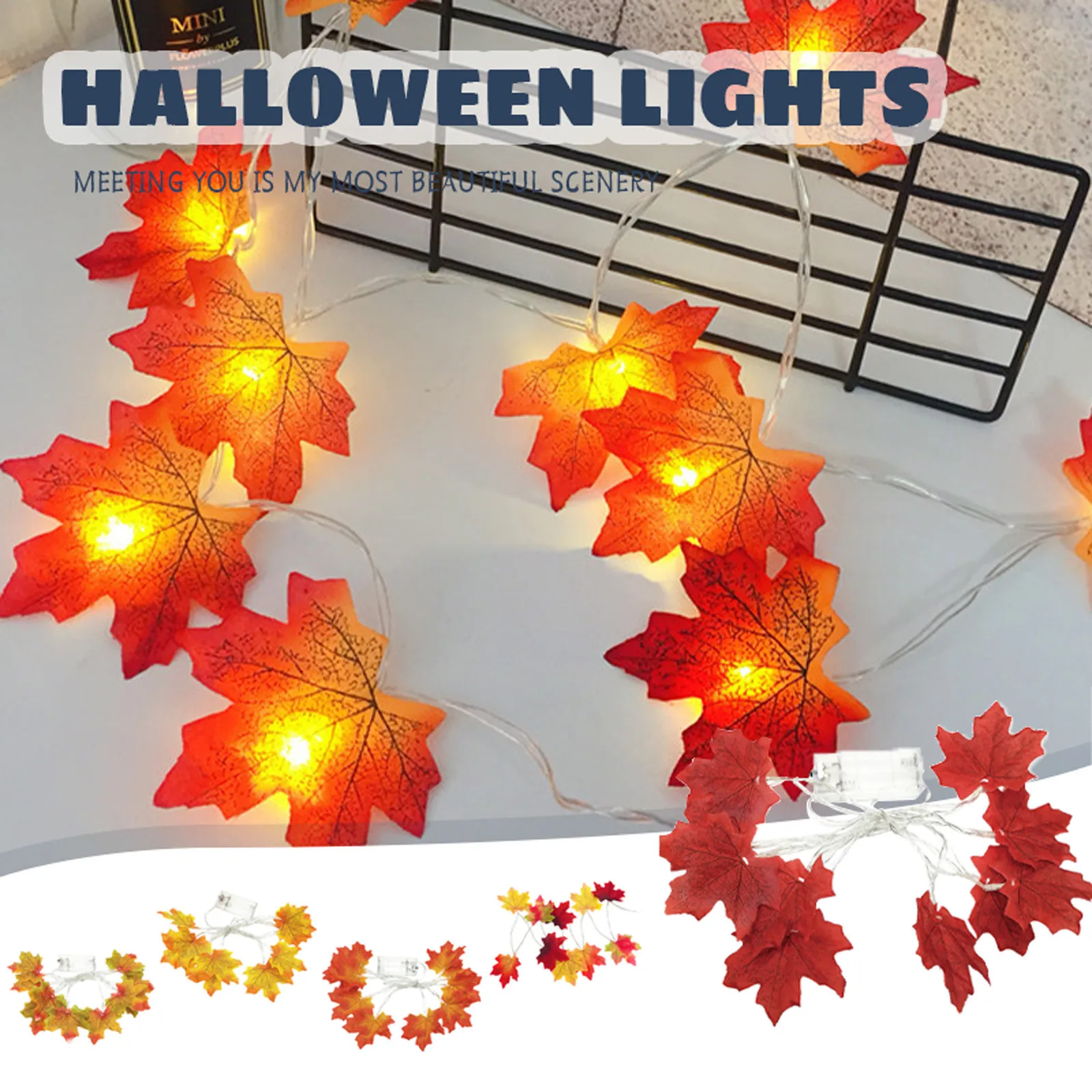 2m 20led Lighted Fall Autumn Pumpkin Maple Leaves Lights String Home Garden Garland Halloween Decoration | Дом и сад