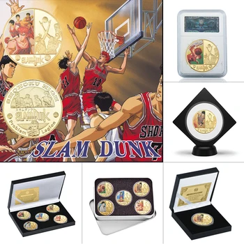 

5pcs WR SLAM DUNK Gold Plated Coins Collectibles with Coin Holder Japanese Challenge Coin Set Medal Original Gift Dropshipping