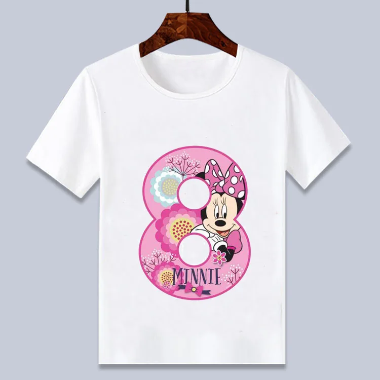 5 4 6 8 10 12 T summer cute minnie happy birthday t shirt white cartoon t shirt for girls birthday gift - Color: 5