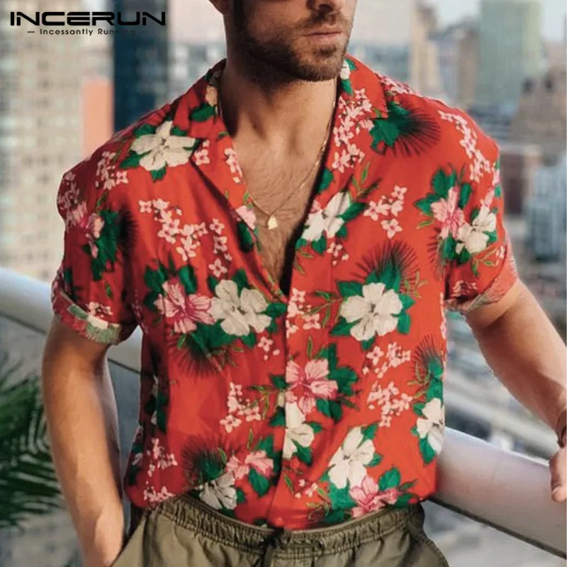 Summer Men Hawaiian Shirt Flower Printed Casual Streetwear 2020 Breathable Beach Blouse Short Sleeve Lapel Mens Shirts INCERUN Summer Men Hawaiian Shirt Flower Printed Casual Streetwear 2020 Breathable Beach Blouse Short Sleeve Lapel Mens Shirts INCERUN