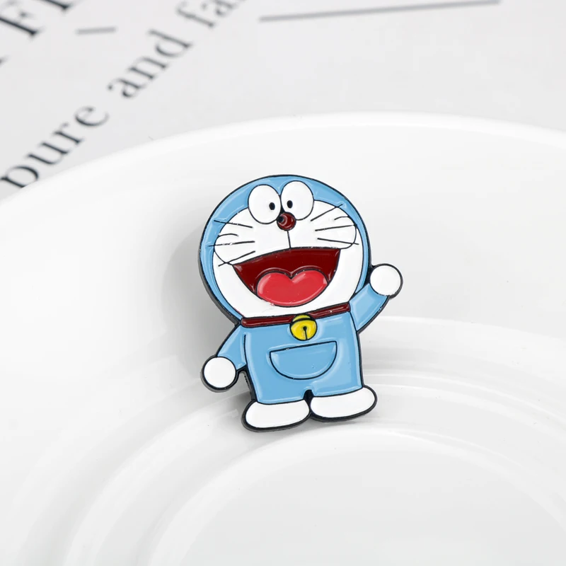 Кашемировая Толстовка Doraemon Cat металлическая Глянцевая заколка и броши для рюкзака, сумки, значки, детские рождественские подарки, нагрудные значки с воротником