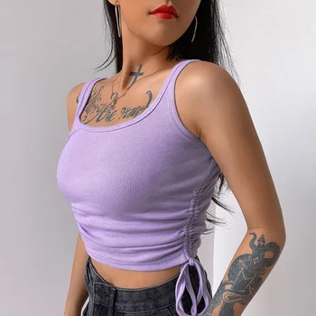 

Ruched Drawstring Crop Top Women Sleeveless Tank Tops Summer 2020 Slim Fit Woman Clothes Outfits Ladies Vest Tanktop Soft Cotton