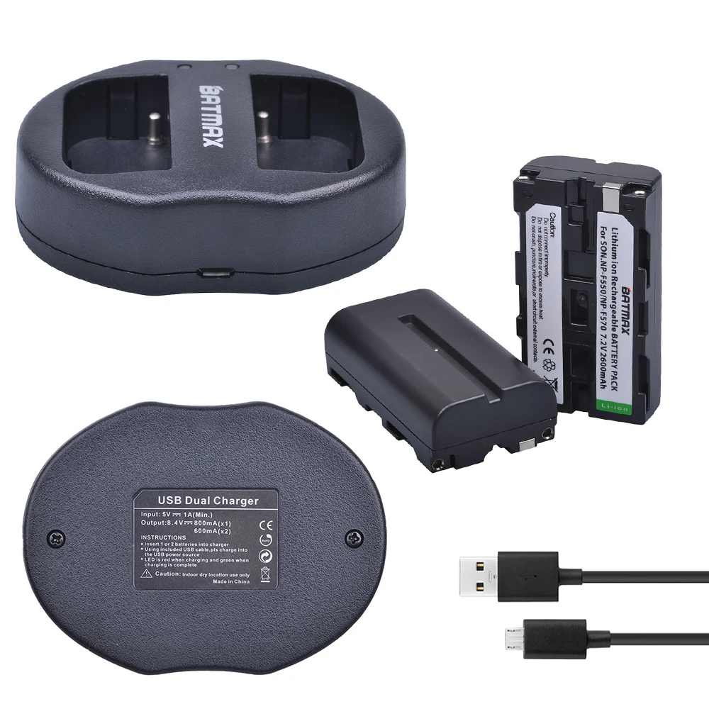 Batmax 2 шт. NP-F550 NP F550 NPF550 батареи и USB Dual Зарядное устройство для sony NP-F570 F530 CCD-SC55 CCD-TRV81Digital Камера Батарея