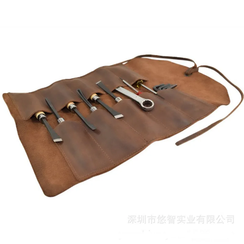 Manufacturers Outdoor Picnic Toolkit Top Grade Genuine Leather Knife And Fork Storage Bag New Style Kitchenware Reel-Kit
