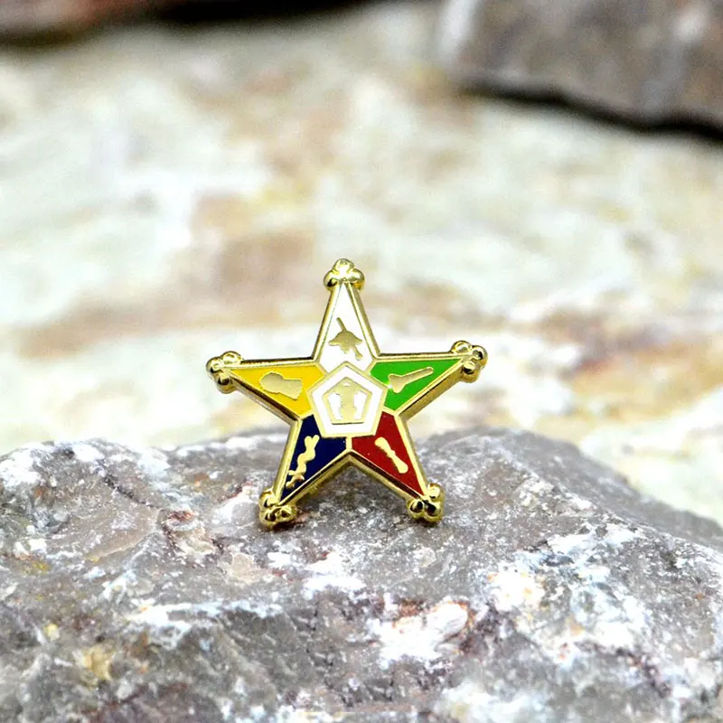 

Masonic Brooch Metal Lapel Pin Freemasonry Order of the Eastern Star Pattern Souvenir Badge for Business Man Suit Decoration
