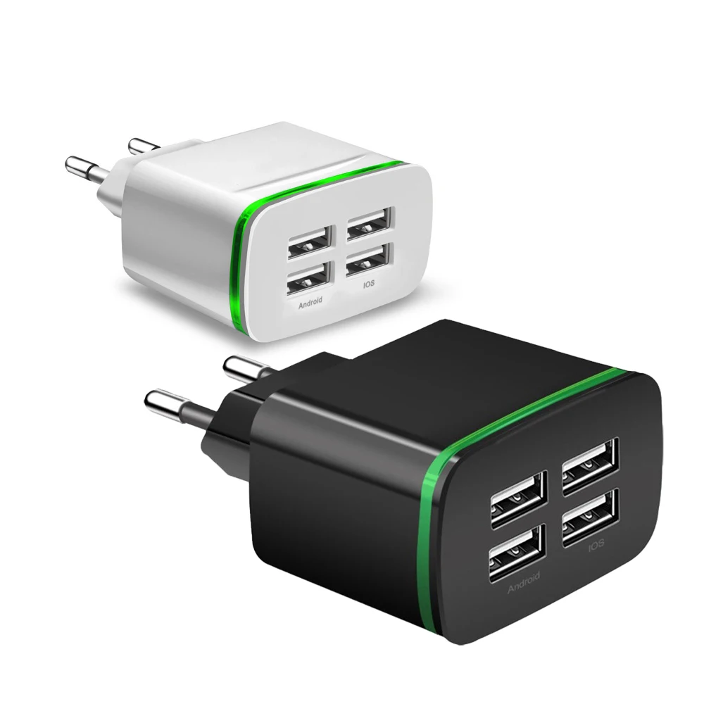 4 Порты кабель для быстрой зарядки USB Hub ЕС плагин для настенного Зарядное устройство для Android, Apple устройств