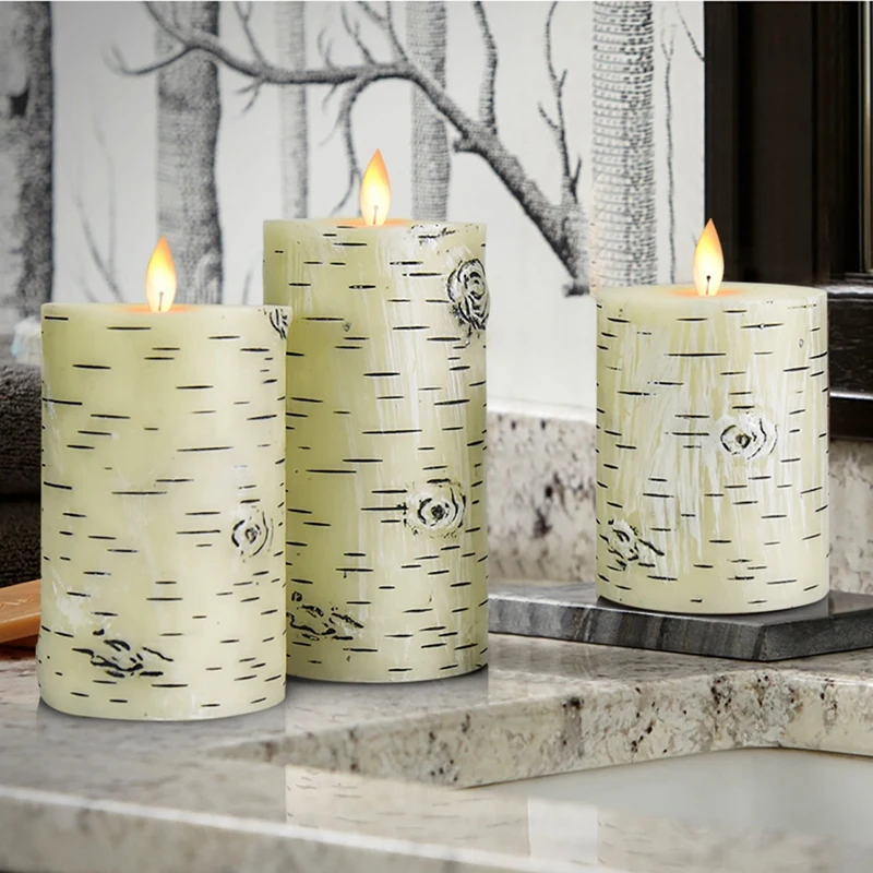 Беспламенные светодиодные свечи Мерцающая Березовая кора без запаха столб