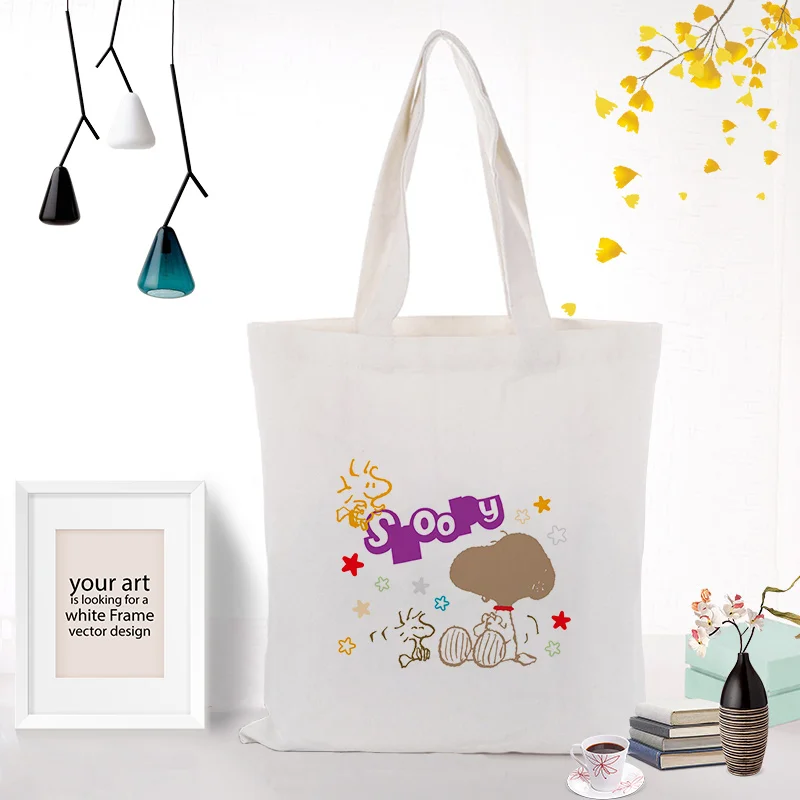 SNOOPY146 Сумка для покупок Милая мультяшная собака холст сумка на заказ Печать текстовый логотип DIY ежедневное использование экологическая многоразовая утилизация сумки - Цвет: SNOOPY146