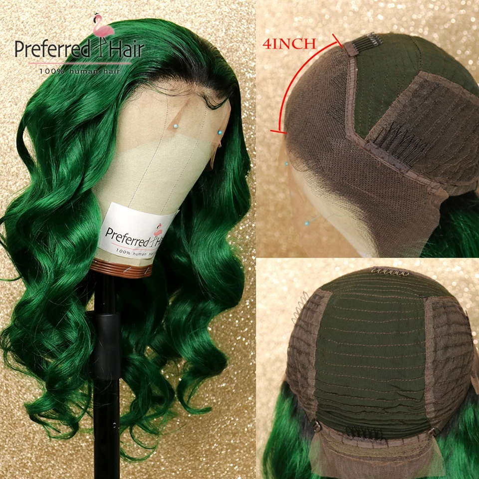 Предпочтительный 613 парик зеленый цвет с черным корни 13x6 эффектом деграде(переход от темного к человеческие волосы парик синтетические волосы Remy бразильский Синтетические волосы на кружеве парики для чернокожих Для женщин