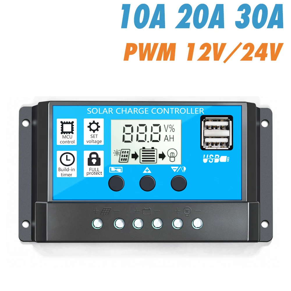 Контроллер заряда солнечной батареи режимы Auto PWM с ЖК-дисплеем двойным USB-портом 5