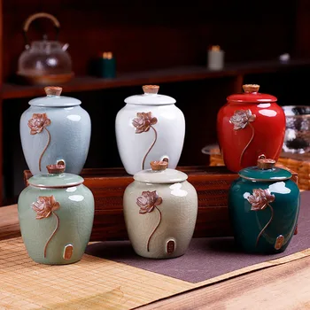 

3D Lotus Tea Canister Ceramic Sealed Tea Box Coffee Storage Tank Spice Jars Tea Package Container Chinese Porcelain Tea Caddy