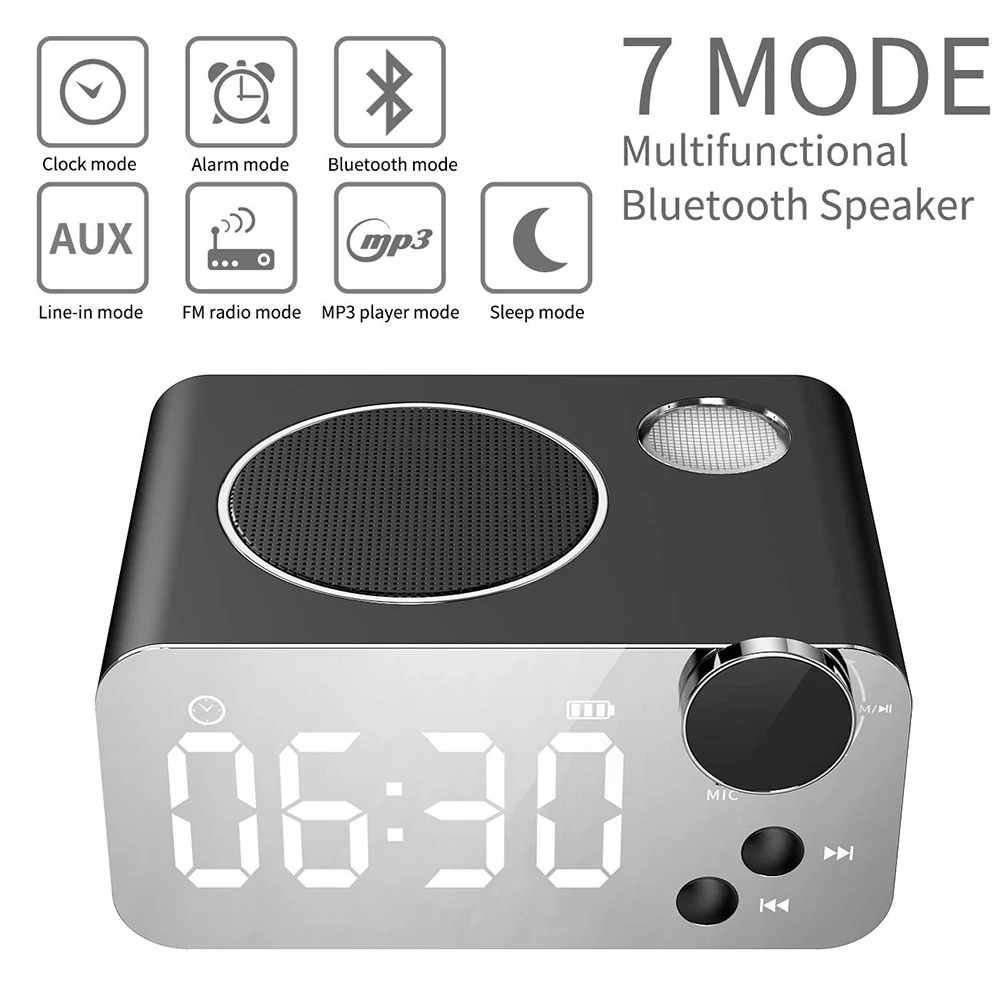 Беспроводной Bluetooth динамик мини Колонка сабвуфер стерео музыкальный плеер TF FM радио Поддержка светодиодный дисплей времени Повтор будильника