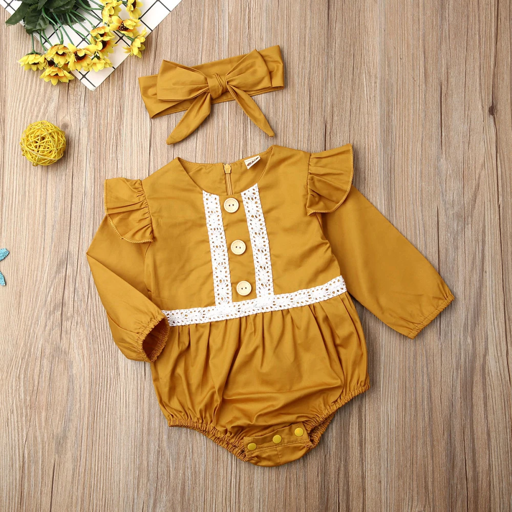 2PCS Newborn Baby Girl Bodysuits Autumn Clothes Long Sleeve Lace Bodysuit Jumpsuit Bodysuits Sunsuit baby kleding