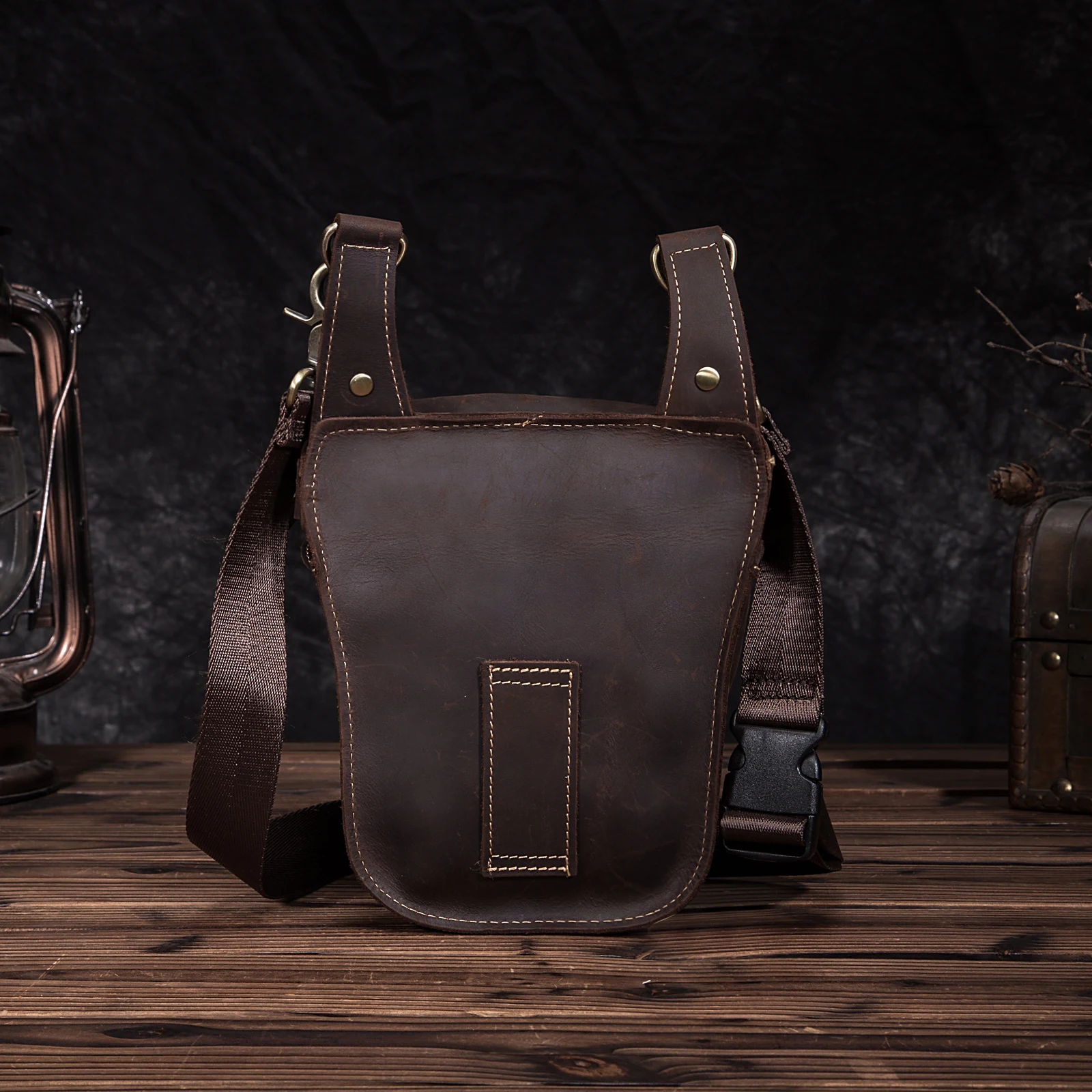 Unisex Fashion Crazy Horse Leather 7" Motorcycle Riding Drop Leg Bag Travel Fanny Belt Waist Pack Case 9326-d waist pack