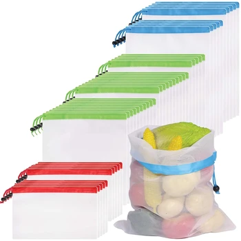 

Best Reusable Mesh Produce Bags, Washable Mesh Bags, for Fruit, Vegetable, Toys, Grocery, and Shopping Storage 45Pcs