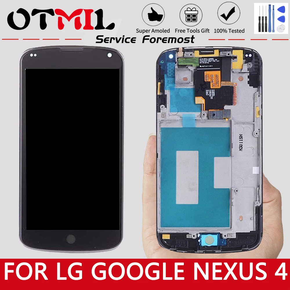 

OTMIL 100% Guarantee For LG Google Nexus 4 Optimus LCD For LG E960 LCD Display Digitizer Touch Screen with Frame Replacement $