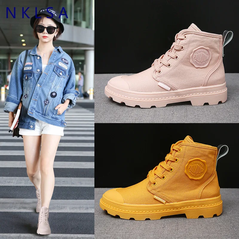

NKLSA Women's Canvas Boots 2019 Autumn Casual Female Shoes High-top Outdoor Women Shoes Slip Resistant Fashion Boots Women