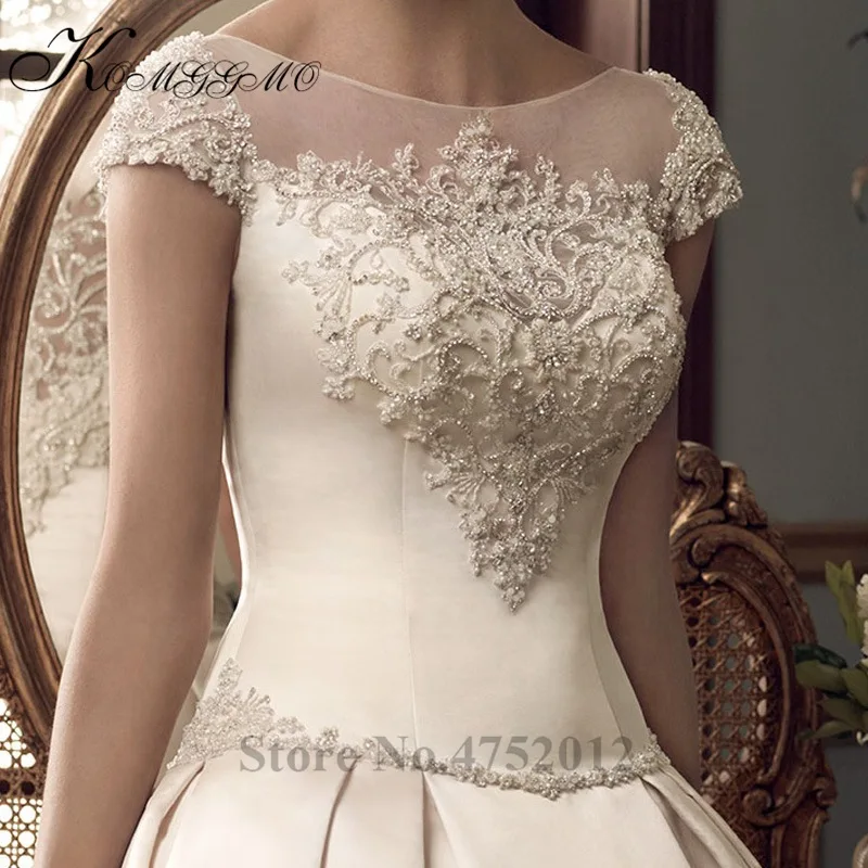 Свадебное платье с бусинами и складками с часовым шлейфом Vestidos De Novia дизайн свадебное платье с круглым вырезом и рукавами-крылышками