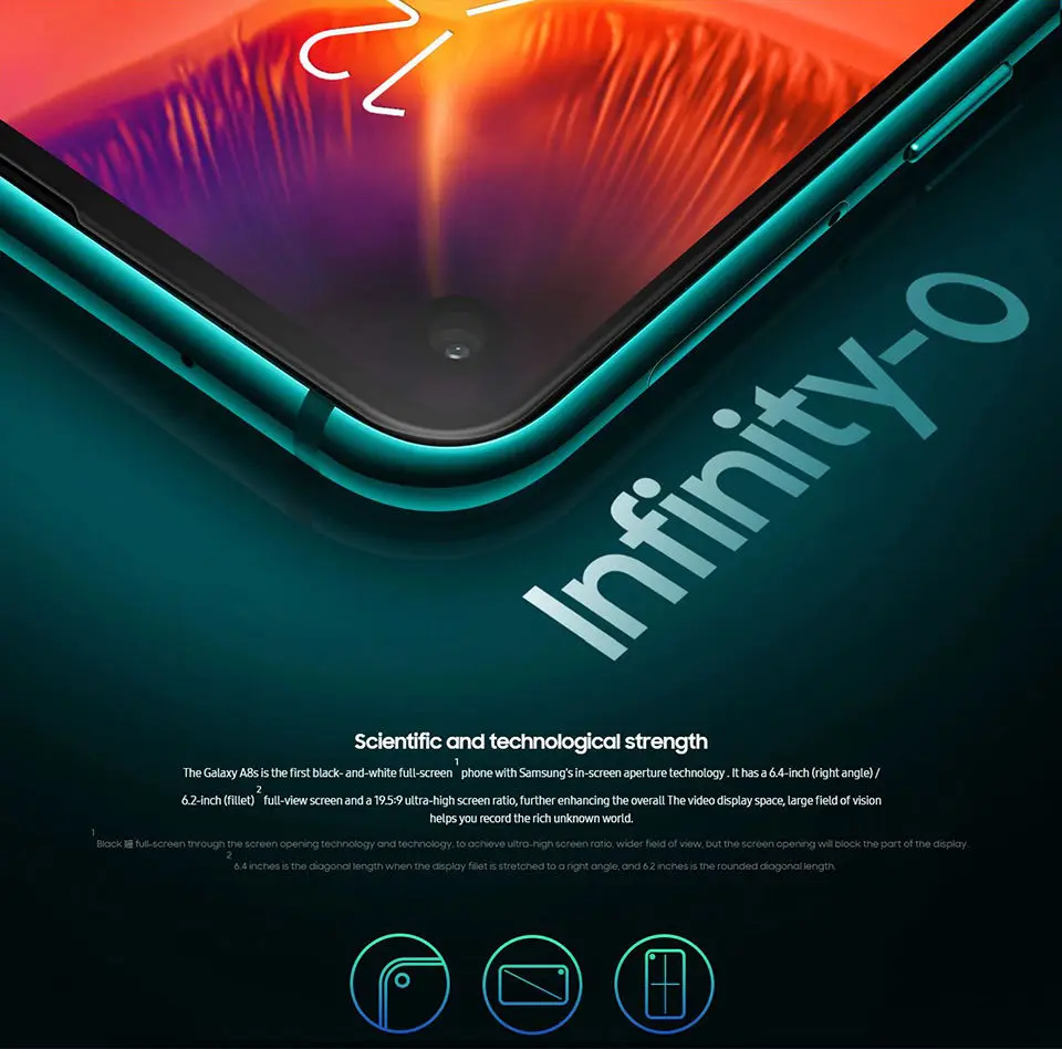 Смартфон samsung Galaxy A8s, 6,4 дюймов, процессор Snapdragon 710 Otca core, 6 ГБ, 128 ГБ, три камеры заднего вида, с функцией распознавания лица, NFC, Android, 4G, мобильный телефон