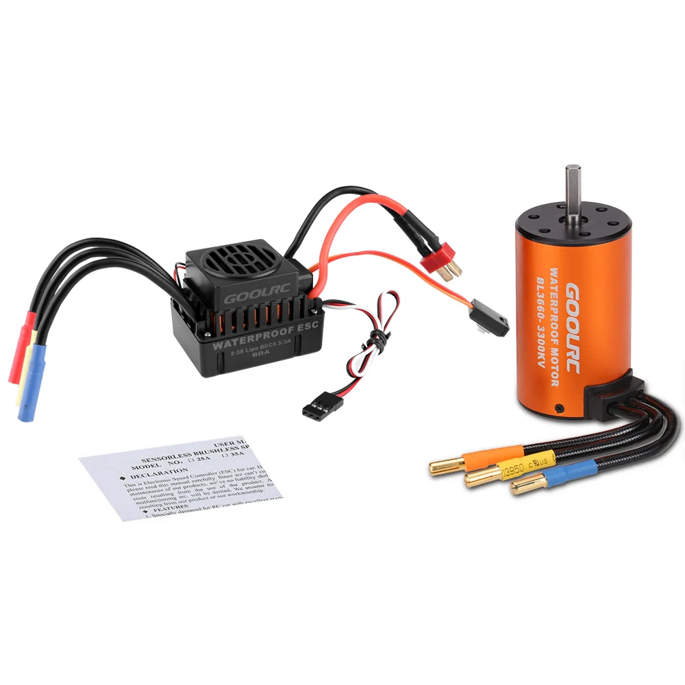 GoolRC обновленный водонепроницаемый RC Мотор 3660 3300KV бесщеточный мотор& 60A комбинированная система электронного зажигания Комплект для RC автомобиль 1/10 грузовик автомобиль Рок Гусеничный