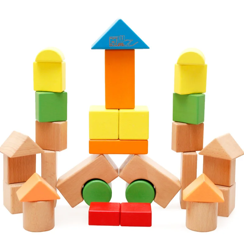

MWZ Children Wooden Building Blocks 32 Grain Barrel Large Pieces Colorful Children'S Educational Toy Building Blocks