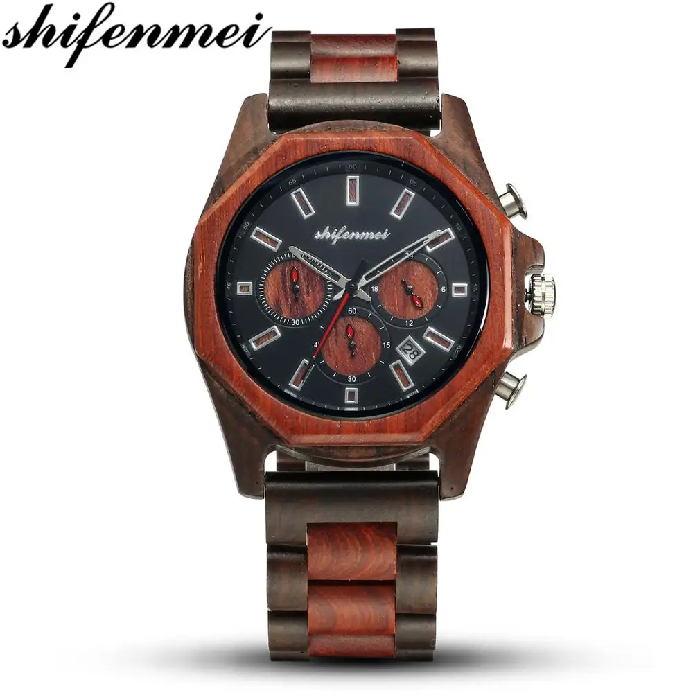 

Shifenmei Wooden Watch Men Chronograph Date Display Top Luxury Brand Wooden Male Clock Quartz Military Watches erkek kol saati