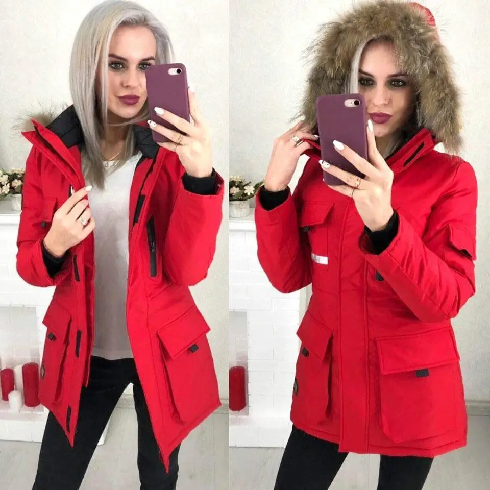Женское толстое теплое хлопковое пальто, женская длинная куртка с меховым воротником, Дамское пальто
