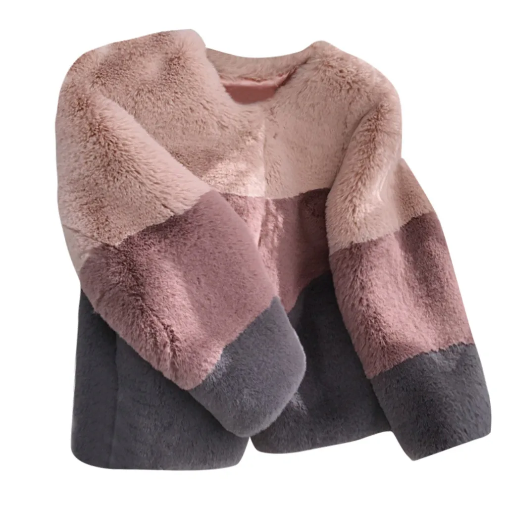 Plus Size S-4XL Women Faux Fur Coats Winter Warm Long Sleeve Gradual Color Winter Clothes Women Furry Faux Jacket Long Outerwear