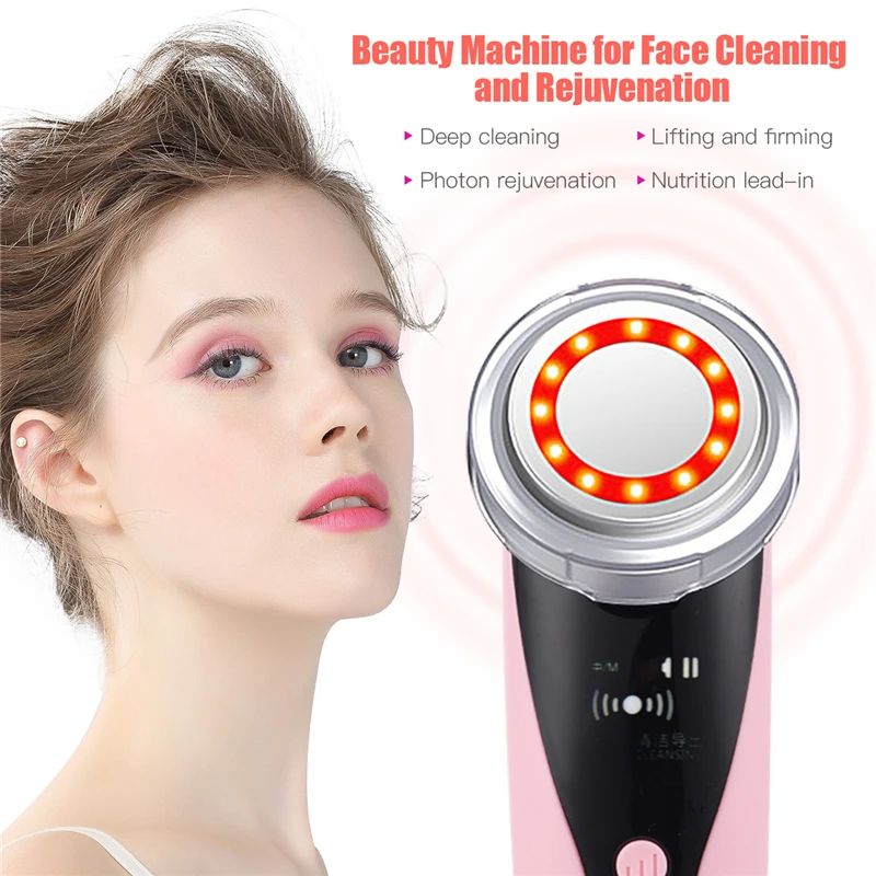 

New Portable Facial Massager Face Cleaner With 5 Modes Blue and Red Light for Various Skin Types Photon Light Beauty Machine