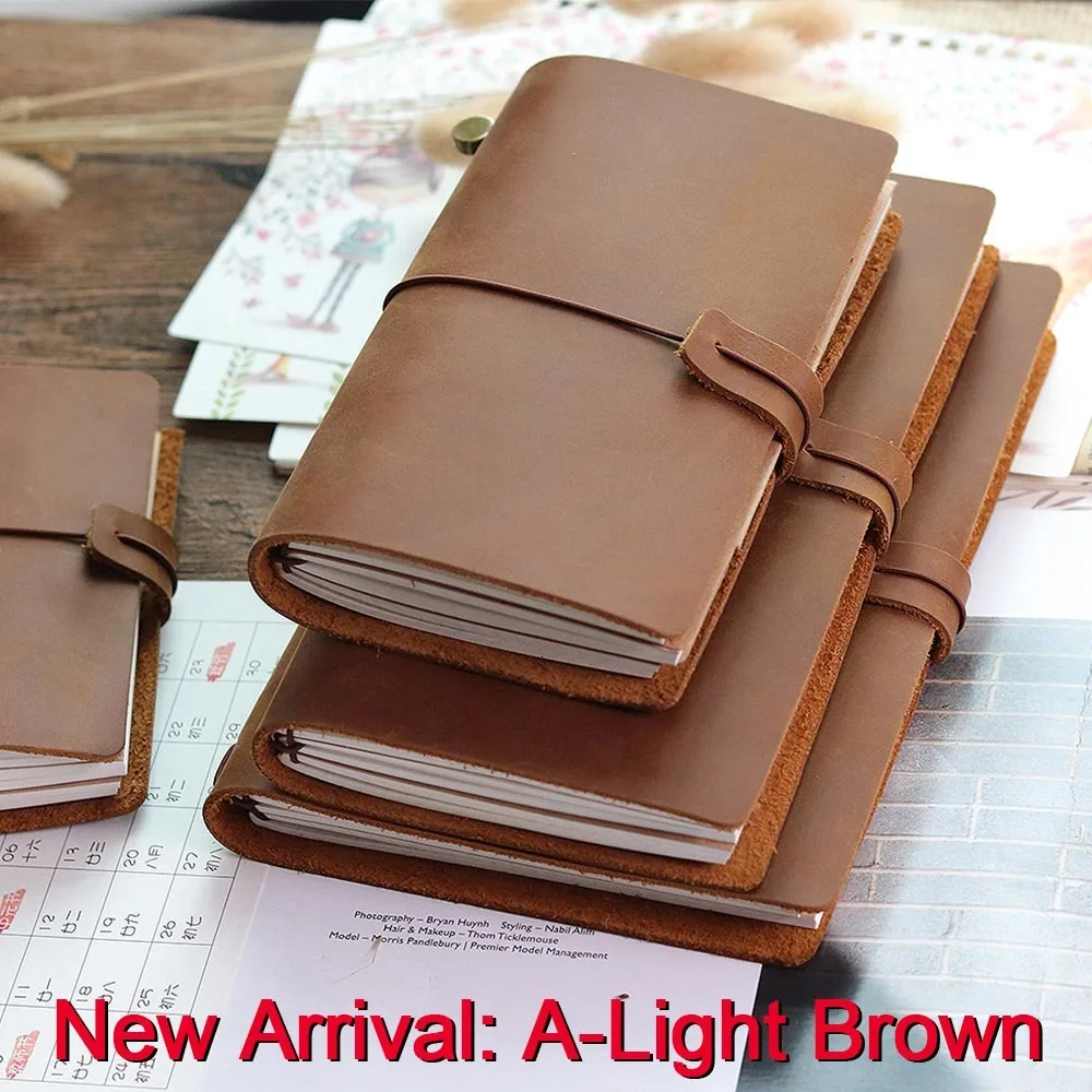 FM09 LightBrown 50 шт./лот, A5, Размер 220x155 мм, натуральная кожа, блокнот, ручная работа, винтажный, Воловья кожа, дневник, блокнот для зарисовок, планировщик - Цвет: FM09 LightBrown