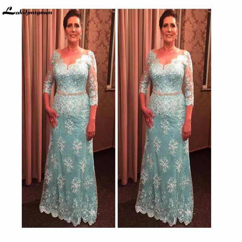 Elegant Lace Moeder Van De Bridal Jurken V-hals 3/4 Lange Mouwen Mermaid Plus Size Formele Avondjurken Wedding Party gown Elegant Lace Moeder Van De Bridal Jurken V-hals 3/4 Lange Mouwen Mermaid Plus Size Formele Avondjurken Wedding Party gown