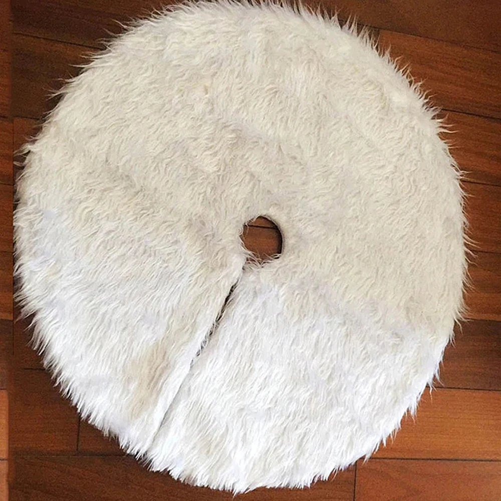 Luxury Faux Fur Christmas Tree Skirts Base Floor Carpet Mats Flush Fiber Xmas Christmas Tree Decoration for Home White 78/90cm