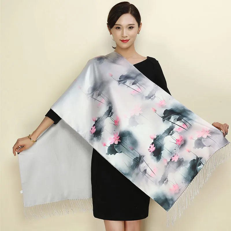 8 30 цветов картина маслом Cheongsam шаль Национальный Шарф женский Шелковый кашемировый шарф ретро свадьба Вечеринка палантин обертывания - Цвет: 8