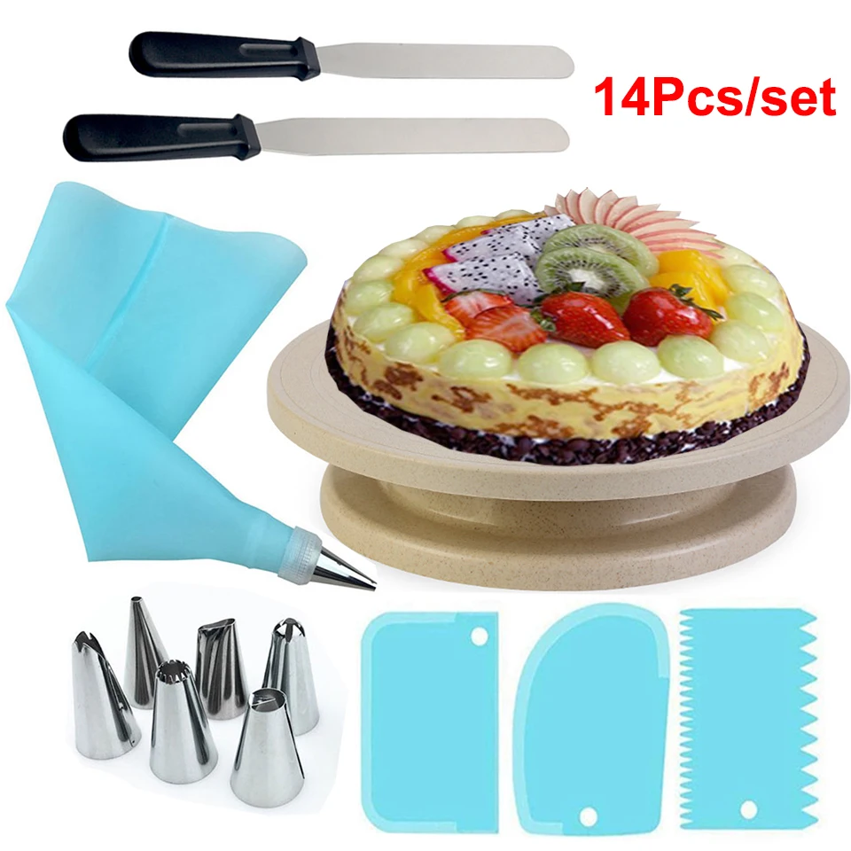 14Pcs/Set Cake Turntable Rotating Cake Dough Knife Cream Cakes Stand