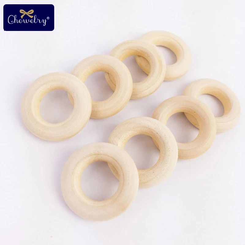50Pcs 25mm Maple Wooden Ring Baby Teether Teething Ring Round Ring DIY Pacifier Chain Bracelet Accessorie For Kid Products Toys