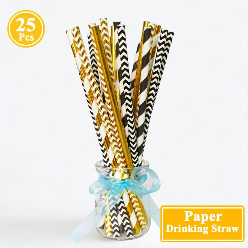 25pcs gold black Золотая бумага соломинки рождественские украшения для домашнего стола Рождественская елка украшения счастливого Нового года Рождественский Декор - Цвет: 25pcs gold black