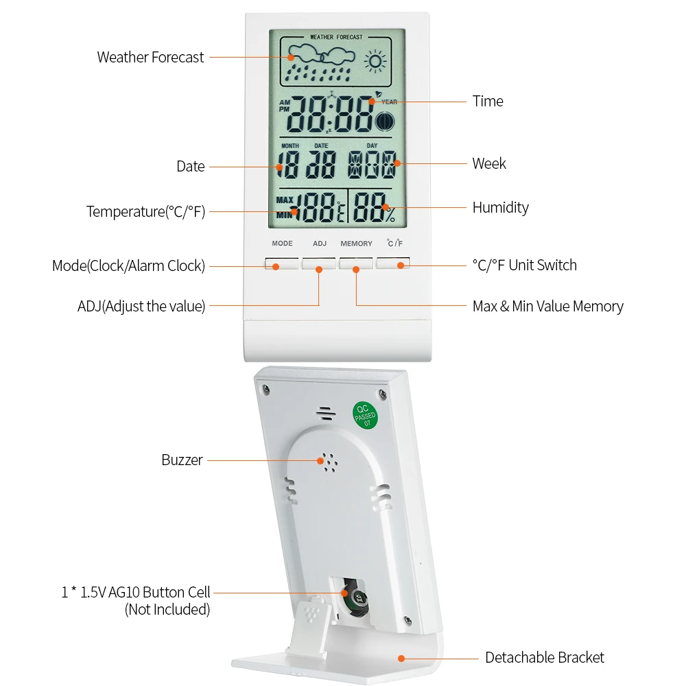 Цифровой термометр гигрометр закрытый открытый измеритель температуры и влажности C/F сенсор ЖК-дисплея портативная метеостанция