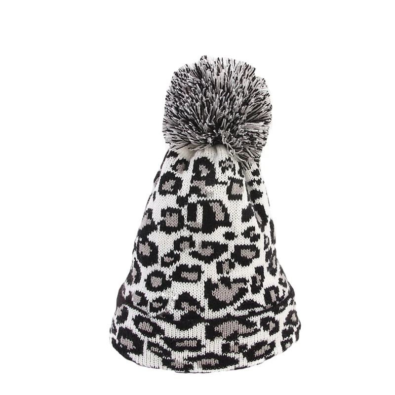 Модная Лыжная Шапка Skullies Beanies с леопардовым принтом для женщин, вязаная Лыжная шапка с помпонами, зимняя теплая шапка, мягкая женская шапка для выпадения волос, новинка
