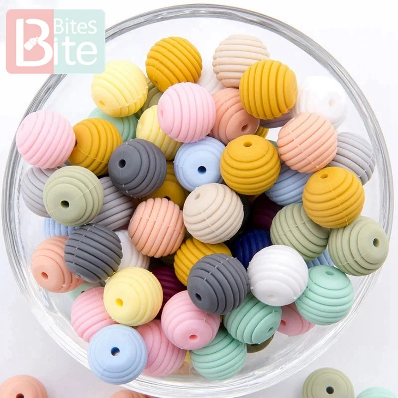 Baby Teething-Toys Silicone Beads Bracelet Necklace Thread-Beads 15mm Food-Grade 50pc