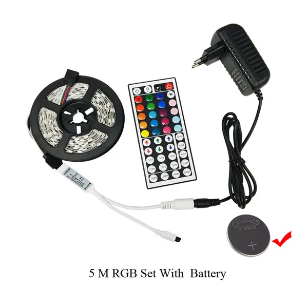 10 м RGB Светодиодная лента 5 М 5050 SMD светодиодный светильник гибкая лента Водонепроницаемый ИК пульт дистанционного управления DC 12 В адаптер питания полный комплект - Испускаемый цвет: 5M set with Battery