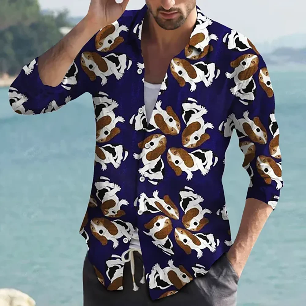 Cute Puppy Dog Golden 3D All Over Printed Hawaiian Casual Button Up Dress Shirts Full Sleeve Beach Streetwear Men Clothing