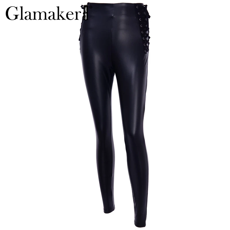 Черный Glamaker Сексуальная повязка с высокой талией из искусственной кожи женские осенние Эластичные Обтягивающие черные брюки женские Модные капри брюки зимние - Цвет: Черный