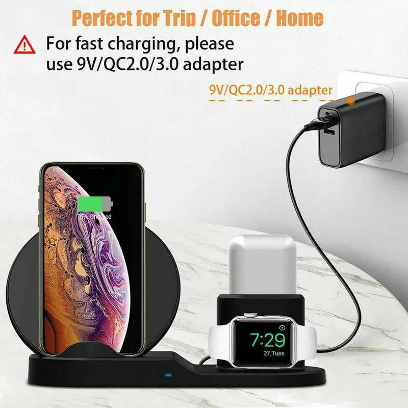 3 в 1 Беспроводное зарядное устройство для iPhone быстрая Qi 10 Вт 3 в 1 беспроводная зарядная док-станция для iPhone X XS Max XR 8 AirPods