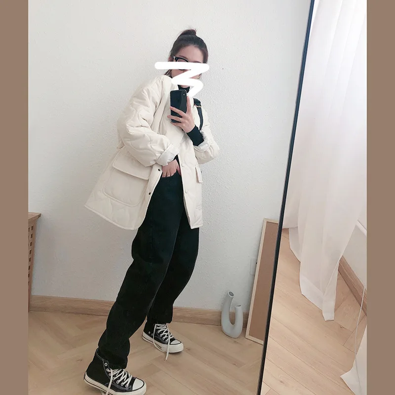 Mooirue, зимняя, осенняя, Harajuku, парка, пальто, куртка, женская, в клетку, свободная, свободная, с хлопковой подкладкой, одежда, сплошной цвет, приталенное пальто