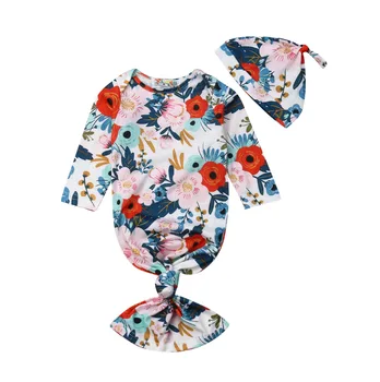 

Cotton Comfortable Baby Sleeping Bag Long Sleeved Floral Wrapped Sleeping Blanket + Bow Headband