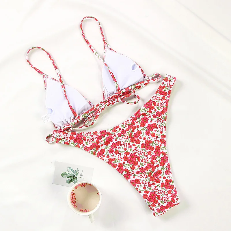 Rinabe Floral Print Bikini 2021 Biquini String Swimsuit High Cut Bikini Set Bathing Suit Women Swimwear High Waist Bikinis Beach swimsuits for women