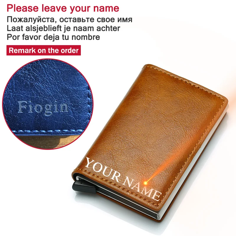 leave your name RFID Блокировка кредитный держатель для карт банк мужские кошельки мини автоматический ID держатель для карт из искусственной кожи сумка для денег мужской короткий кошелек Бизнес - Цвет: leave your name